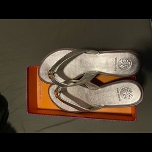 Tory Burch thong sandals , metallic gold size 8